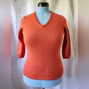 Peck & Peck- Women's 100% Cashmere Sweater- Orange/Coral- 3/4 sleeves